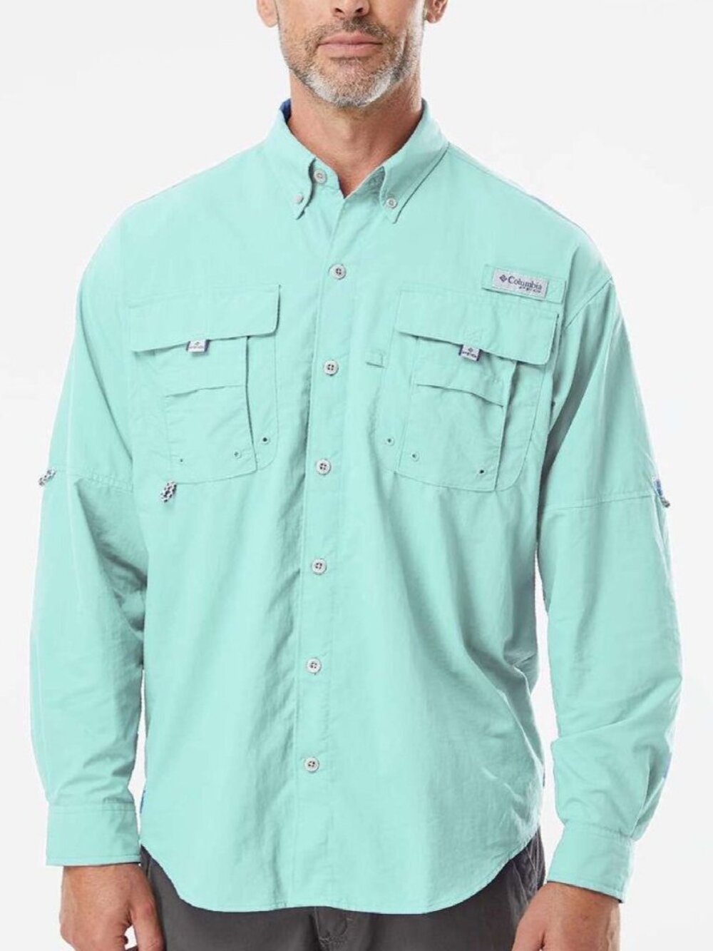 Columbia PFG Men's XL Long Sleeve Fishing Shirt Aqua Blue Omni-Shield